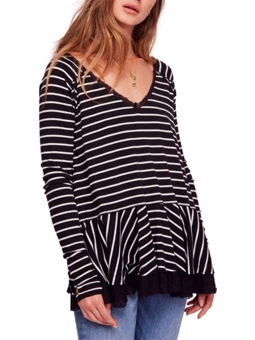Free People We The Free Striped Peplum Top – Black & White – Size M